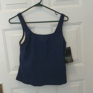 Judith Hart swim suit tank top only ribbed texture navy blue women's size 16 NWT